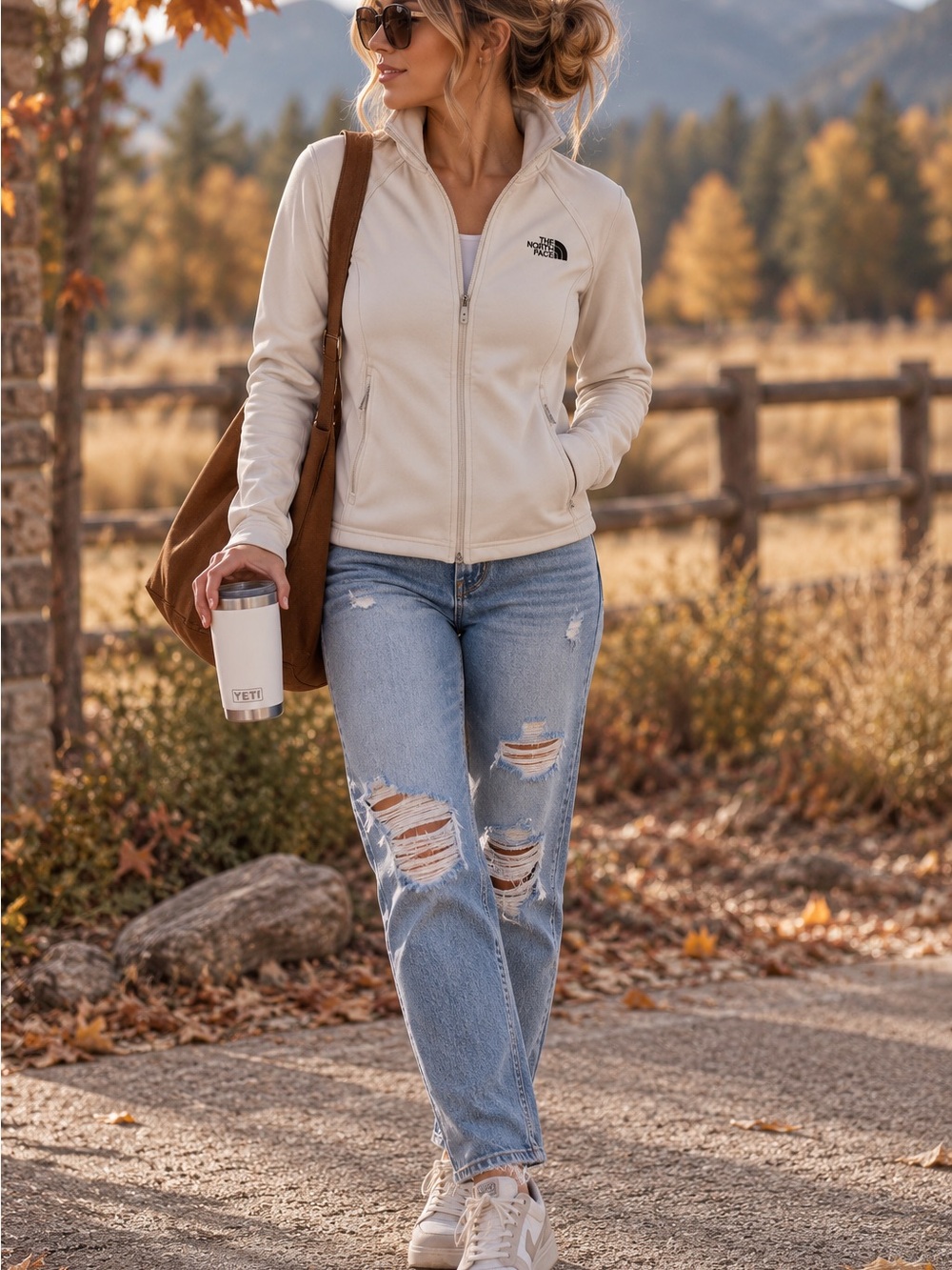 The North Face Women's Cream Full‑Zip Fleece Jacket